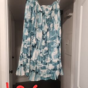 White and Blue Pleated Midi Skirt for Casual Resort Wear